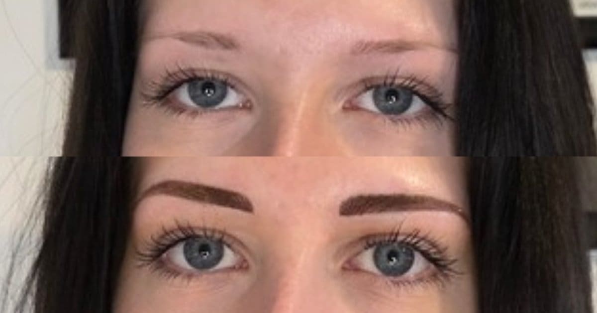 Augenbrauen vorher und nachher mit feinen Härchen in Permanent-Make-up-Technik