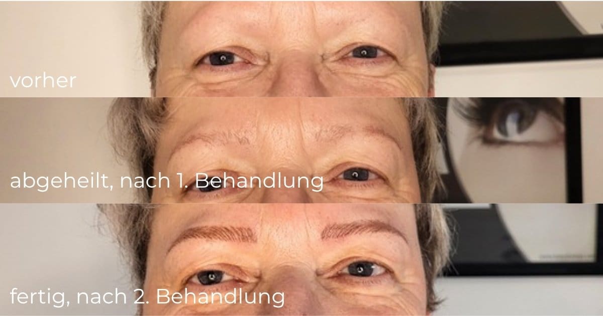 Permanent Make-up Augenbrauen vor und nach zwei Behandlungen